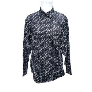 Barn Fly Cowboy Black White Hieroglyphic Tribal AOP Western Pearl Snap Top Sz S